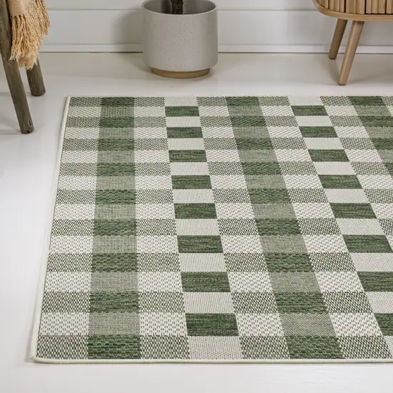 Green And Cream Geometric Indoor Outdoor Area Rug Photo 6