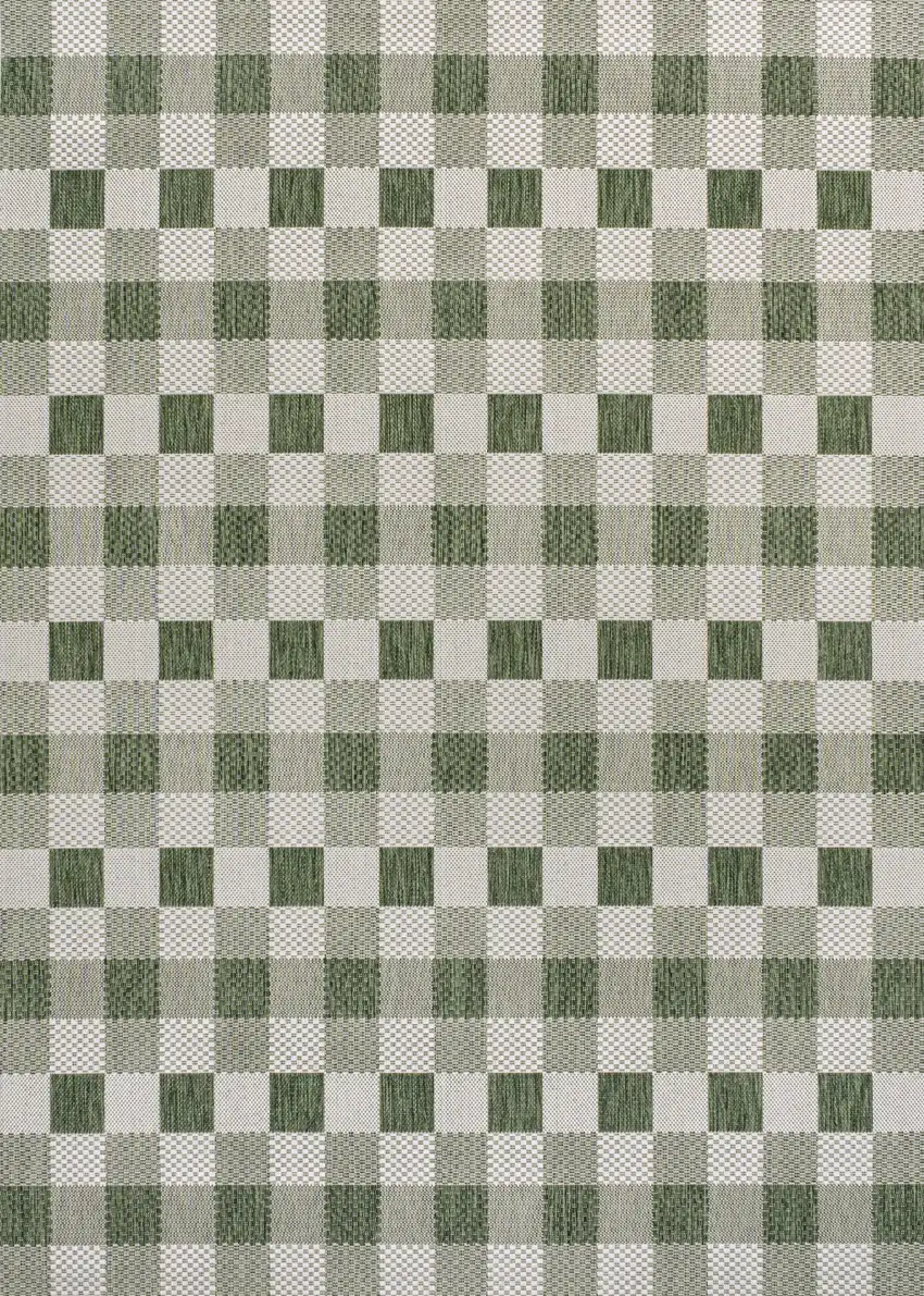 Green And Cream Geometric Indoor Outdoor Area Rug Photo 1