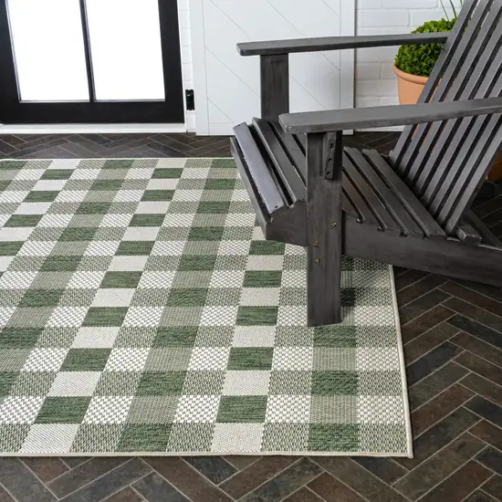 Green And Cream Geometric Indoor Outdoor Area Rug Photo 9