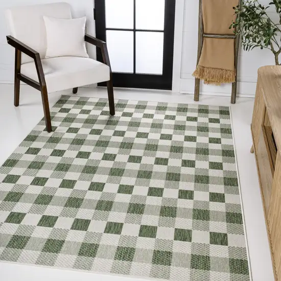 Green And Cream Geometric Indoor Outdoor Area Rug Photo 5