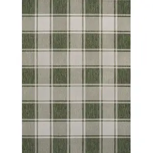 Photo of Green And Cream Gingham Indoor Outdoor Area Rug