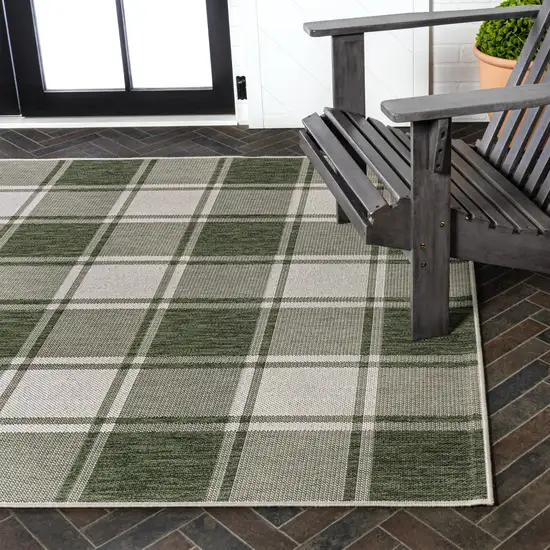 Green And Cream Gingham Indoor Outdoor Area Rug Photo 7