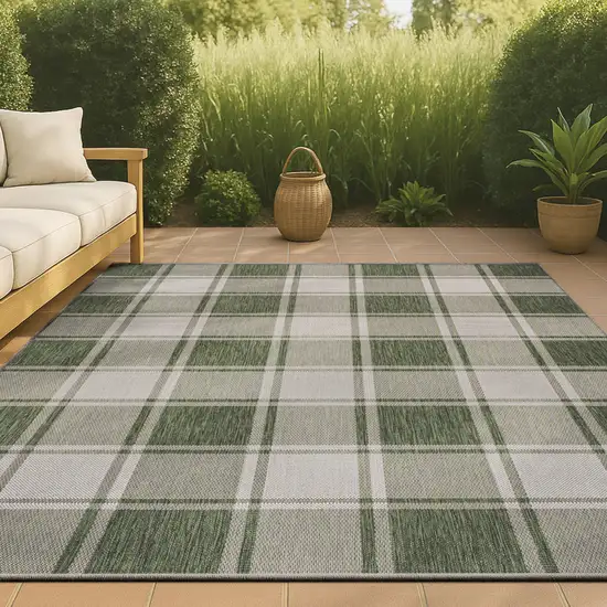 Green And Cream Gingham Indoor Outdoor Area Rug Photo 2
