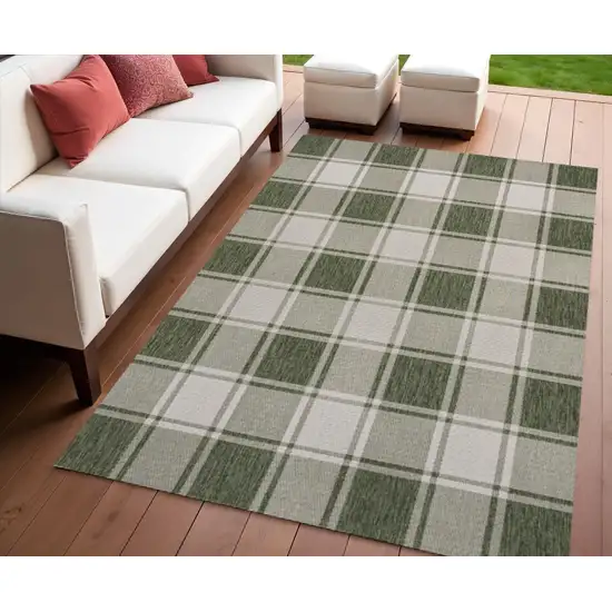 Green And Cream Gingham Indoor Outdoor Area Rug Photo 1