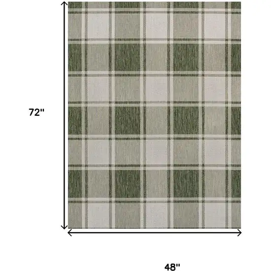 Green And Cream Gingham Indoor Outdoor Area Rug Photo 3
