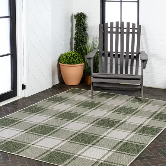 Green And Cream Gingham Indoor Outdoor Area Rug Photo 9
