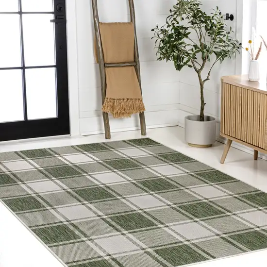 Green And Cream Gingham Indoor Outdoor Area Rug Photo 6