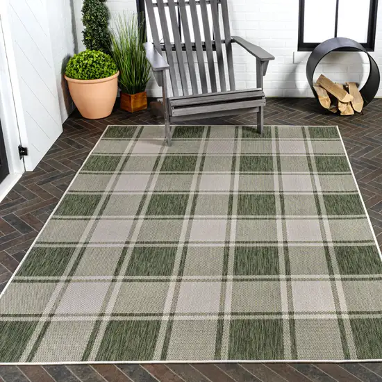 Green And Cream Gingham Indoor Outdoor Area Rug Photo 8