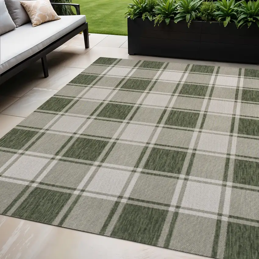 Green And Cream Gingham Indoor Outdoor Area Rug Photo 1