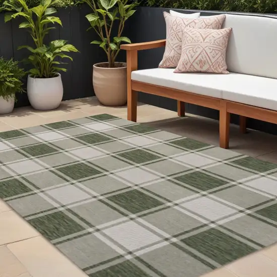 Green And Cream Gingham Indoor Outdoor Area Rug Photo 1