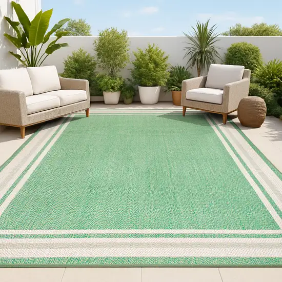 Green And Cream Indoor Outdoor Area Rug Photo 4
