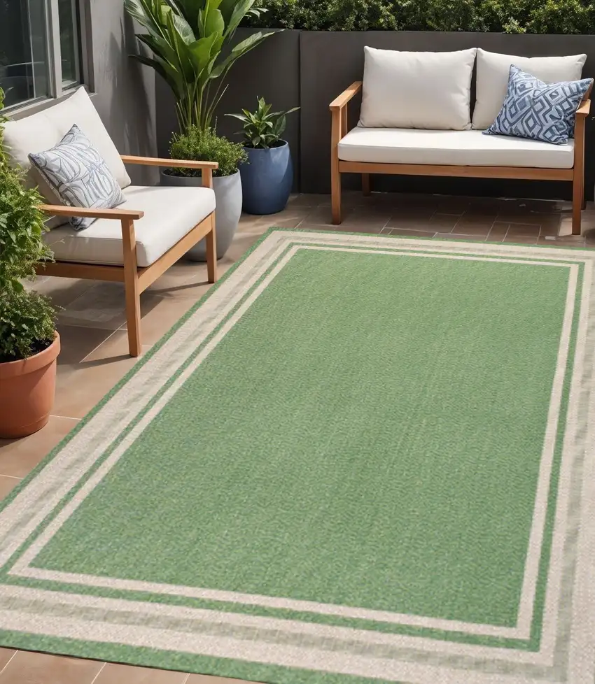 Green And Cream Indoor Outdoor Area Rug Photo 1