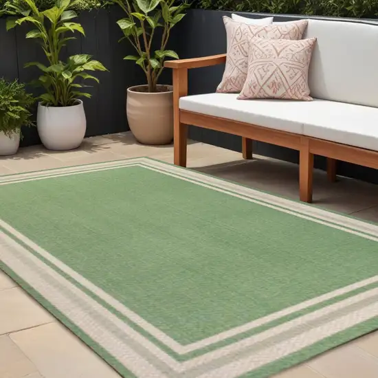 Green And Cream Indoor Outdoor Area Rug Photo 1