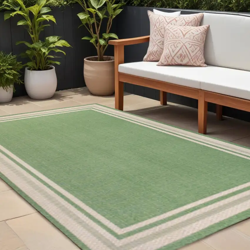 Green And Cream Indoor Outdoor Area Rug Photo 1