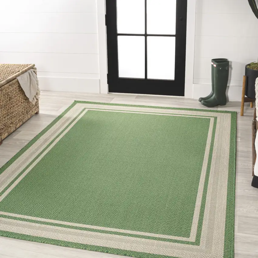 Green And Cream Indoor Outdoor Area Rug Photo 5
