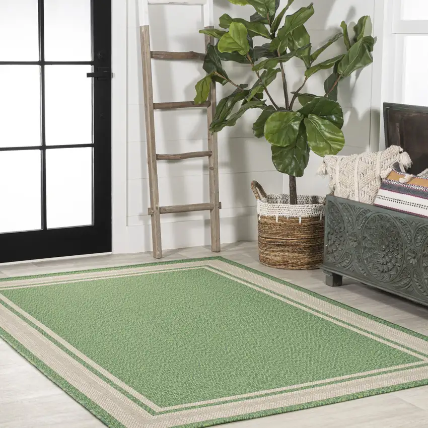 Green And Cream Indoor Outdoor Area Rug Photo 8