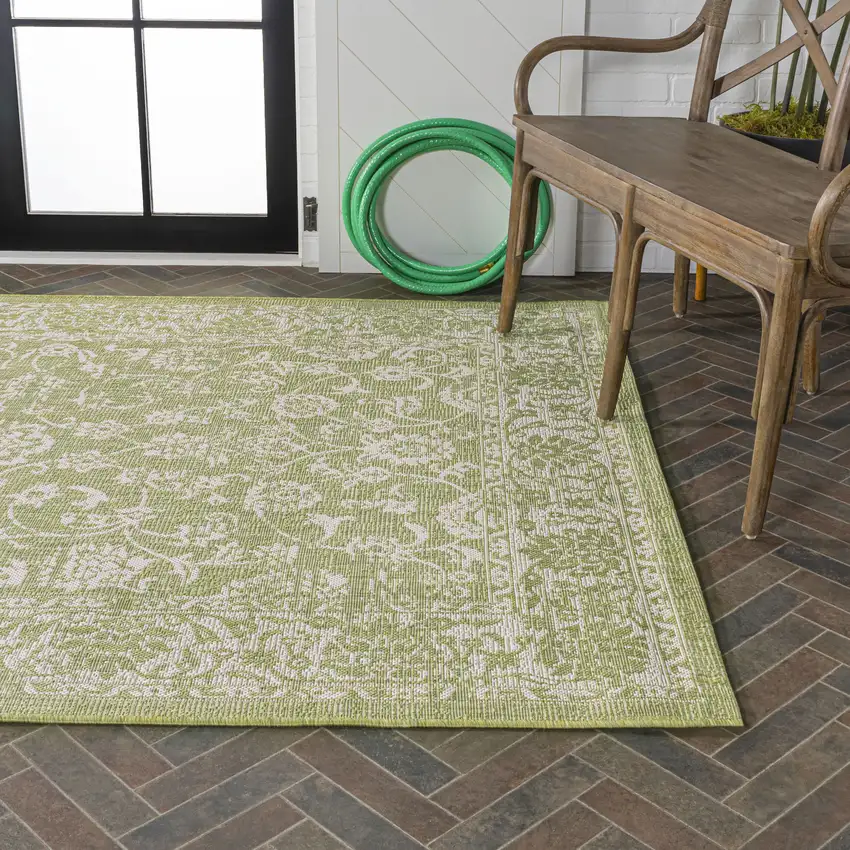 Green And Cream Medallion Indoor Outdoor Area Rug Photo 9