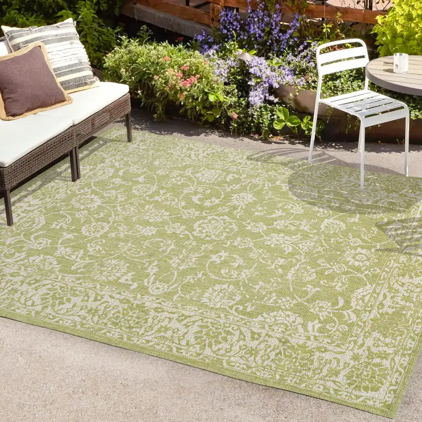 Green And Cream Medallion Indoor Outdoor Area Rug Photo 9