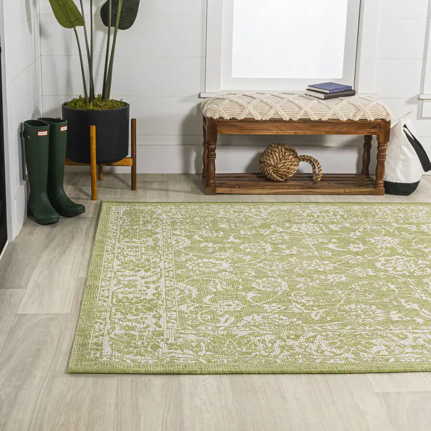 Green And Cream Medallion Indoor Outdoor Area Rug Photo 6