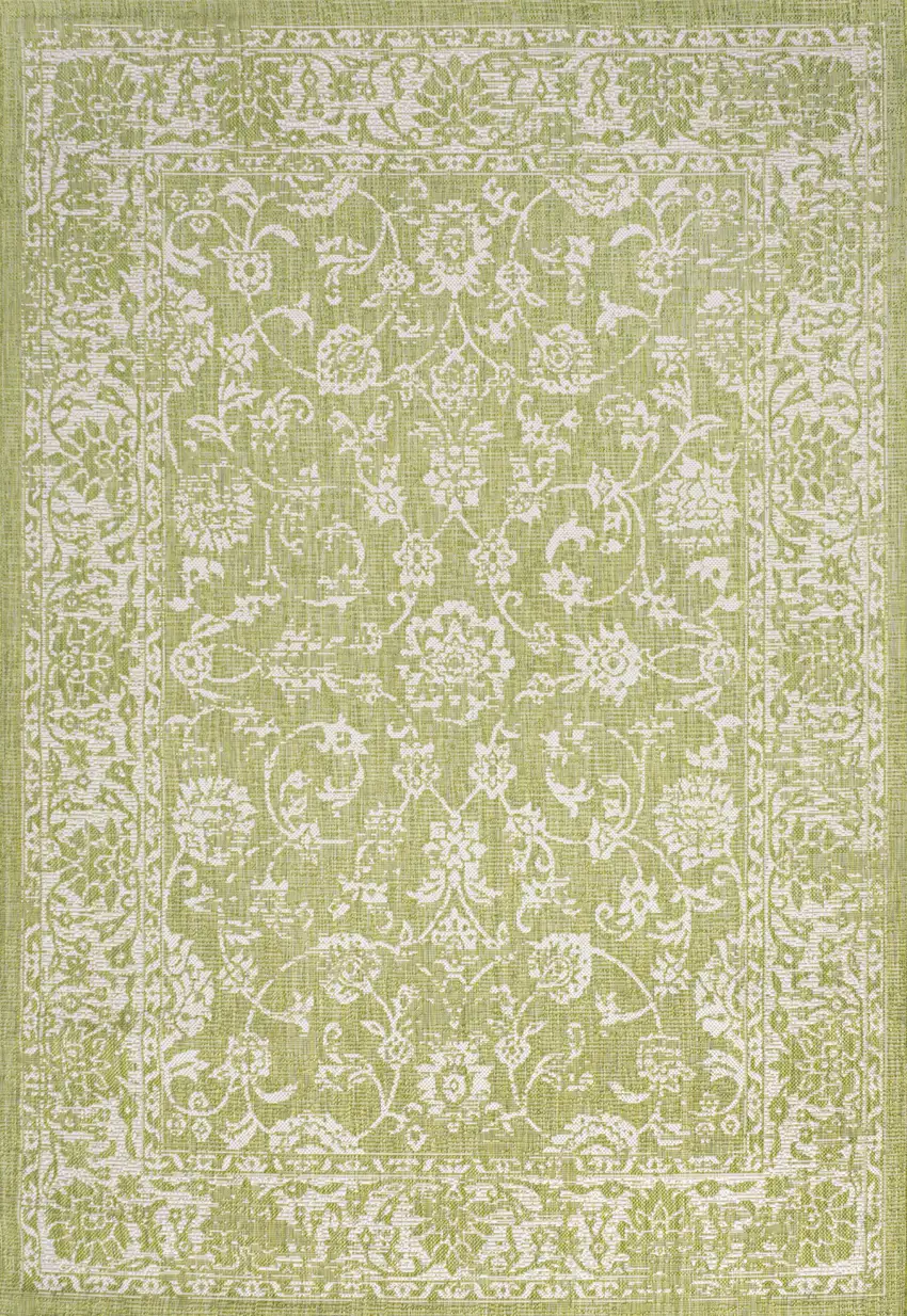 Green And Cream Medallion Indoor Outdoor Area Rug Photo 1