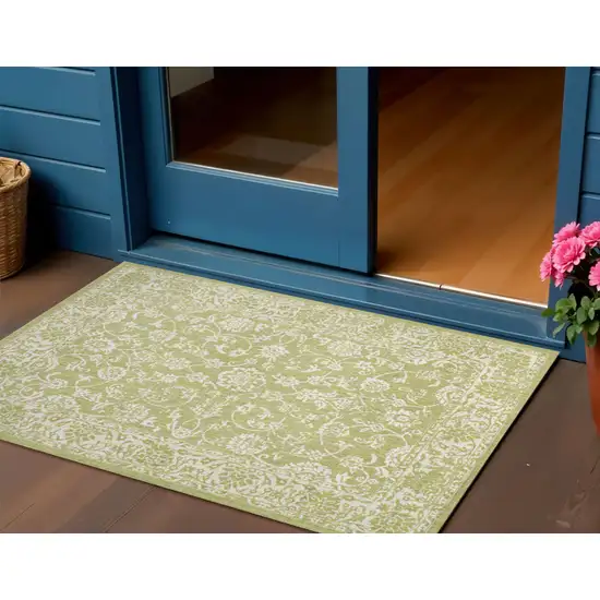 Green And Cream Medallion Indoor Outdoor Area Rug Photo 1