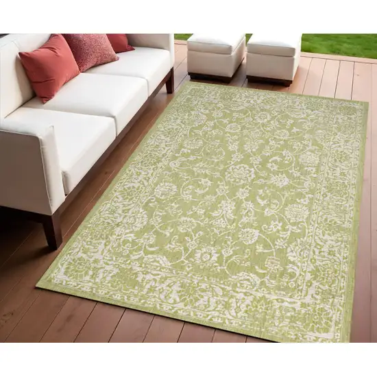 Green And Cream Medallion Indoor Outdoor Area Rug Photo 1