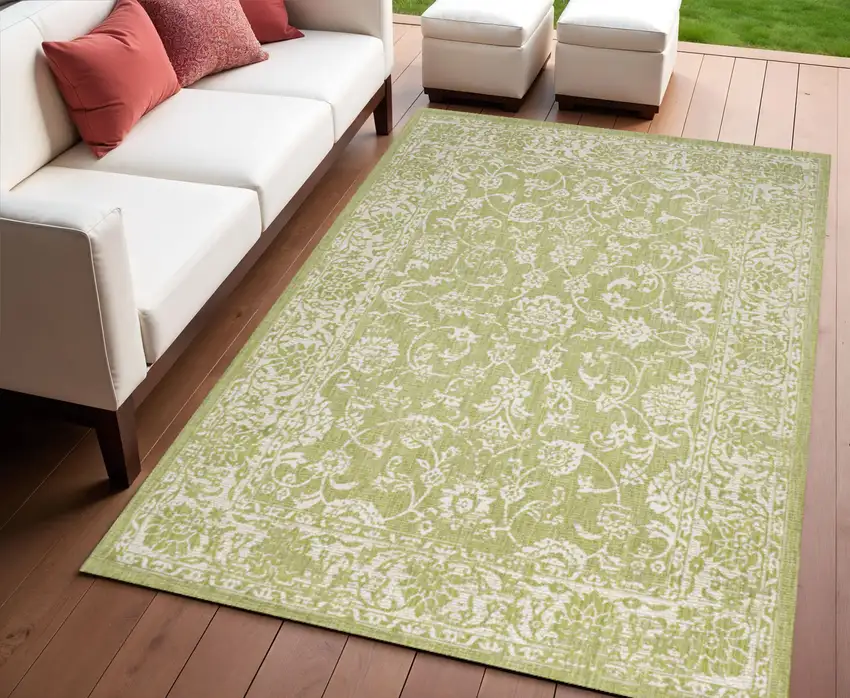 Green And Cream Medallion Indoor Outdoor Area Rug Photo 1