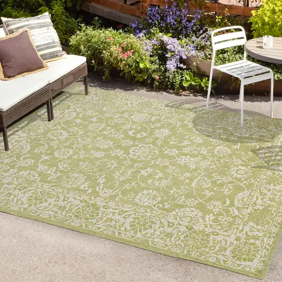 Green And Cream Medallion Indoor Outdoor Area Rug Photo 9
