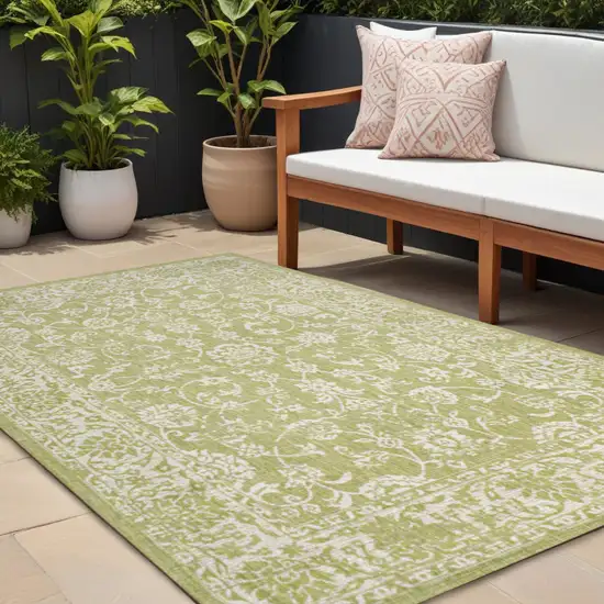 Green And Cream Medallion Indoor Outdoor Area Rug Photo 1