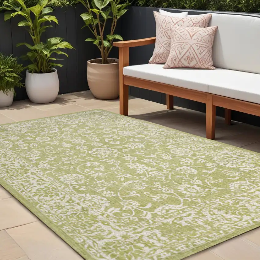 Green And Cream Medallion Indoor Outdoor Area Rug Photo 1