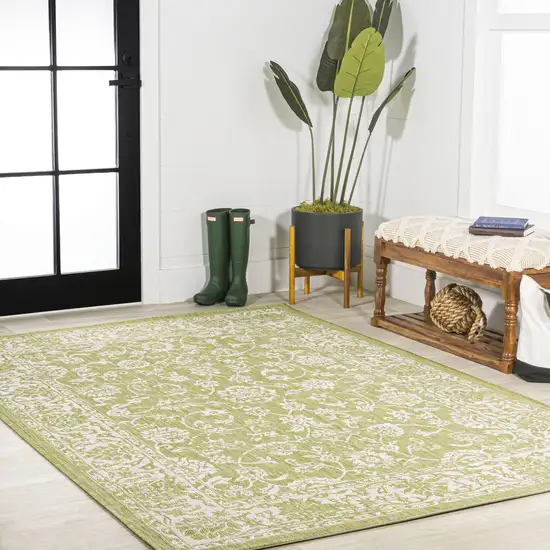 Green And Cream Medallion Indoor Outdoor Area Rug Photo 8