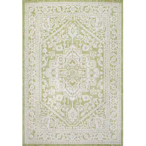 Photo of Green And Cream Medallion Indoor Outdoor Area Rug