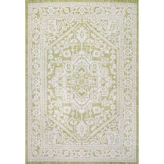 Green And Cream Medallion Indoor Outdoor Area Rug Photo 1