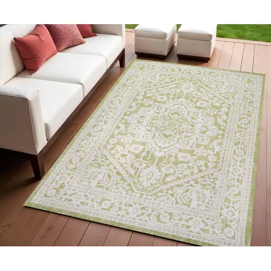 Green And Cream Medallion Indoor Outdoor Area Rug Photo 1