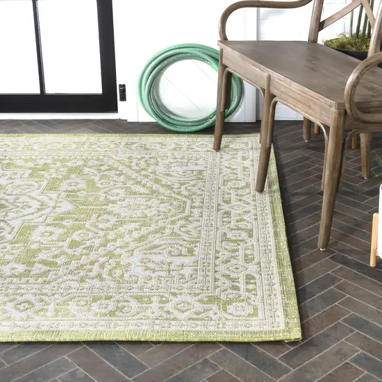 Green And Cream Medallion Indoor Outdoor Area Rug Photo 9