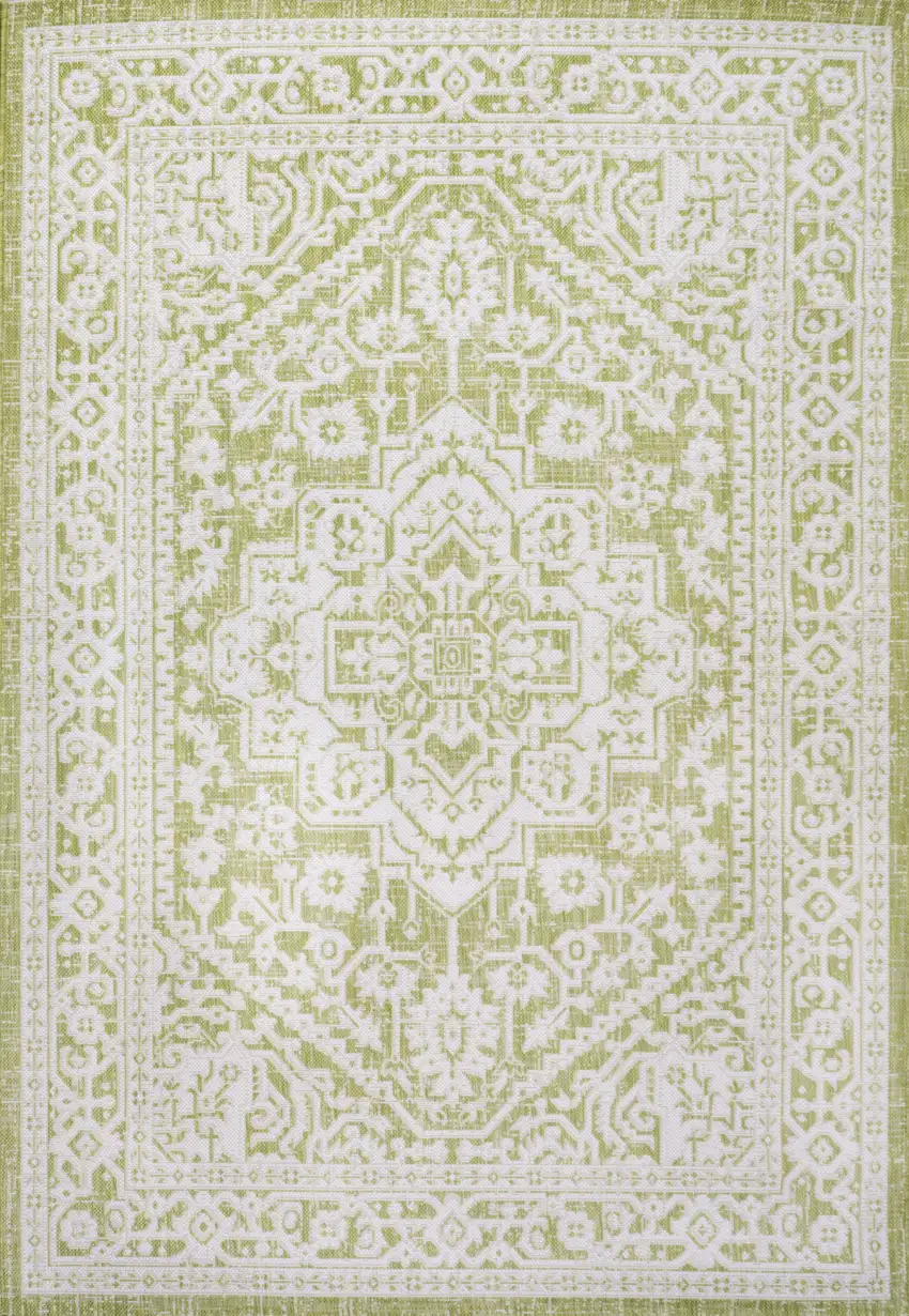 Green And Cream Medallion Indoor Outdoor Area Rug Photo 1