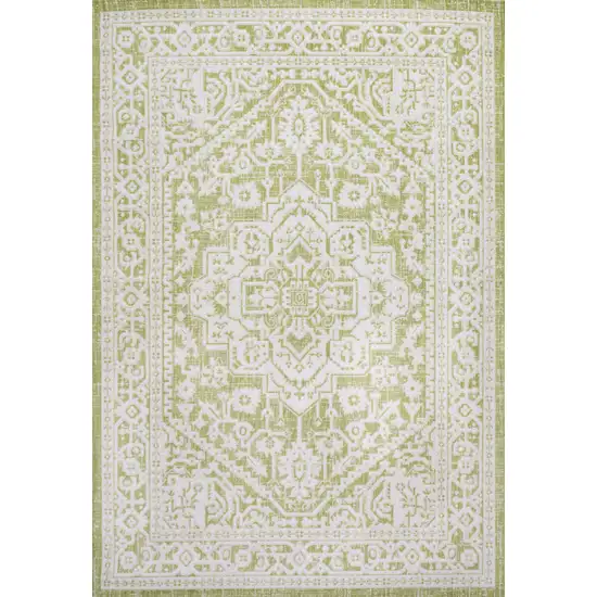 Green And Cream Medallion Indoor Outdoor Area Rug Photo 3