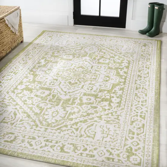 Green And Cream Medallion Indoor Outdoor Area Rug Photo 5