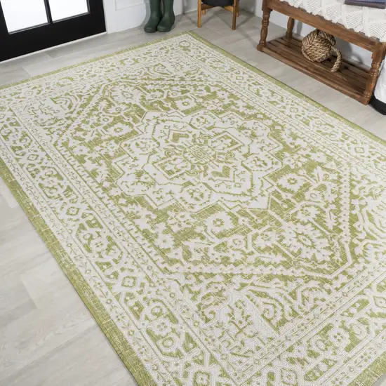 Green And Cream Medallion Indoor Outdoor Area Rug Photo 7