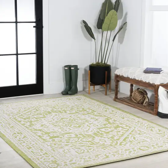 Green And Cream Medallion Indoor Outdoor Area Rug Photo 8