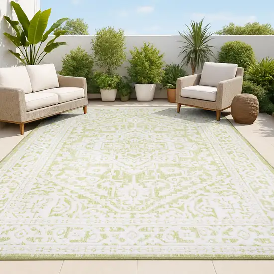 Green And Cream Medallion Indoor Outdoor Area Rug Photo 4