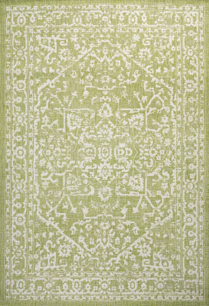 Green And Cream Medallion Indoor Outdoor Area Rug Photo 3
