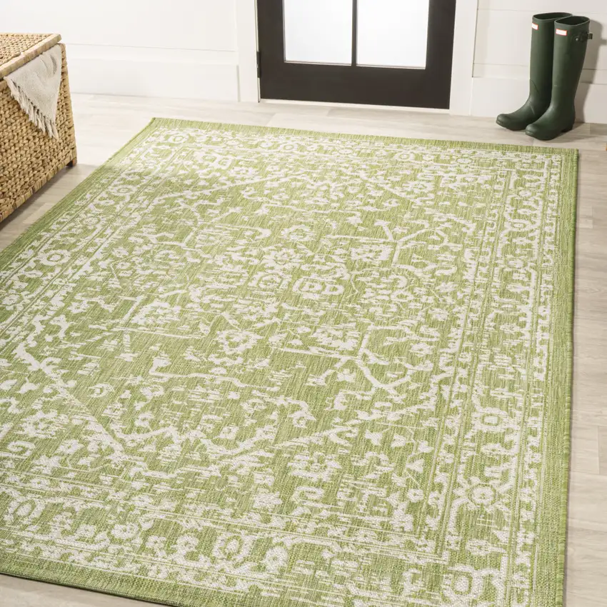 Green And Cream Medallion Indoor Outdoor Area Rug Photo 5