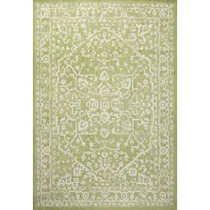 Photo of Green And Cream Medallion Indoor Outdoor Area Rug