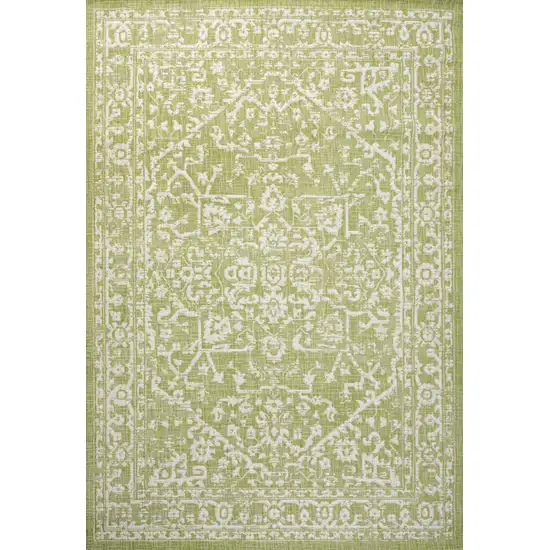 Green And Cream Medallion Indoor Outdoor Area Rug Photo 1