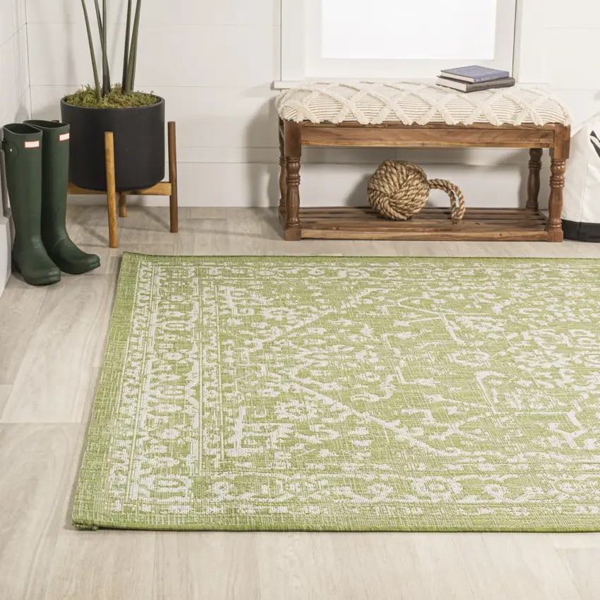 Green And Cream Medallion Indoor Outdoor Area Rug Photo 6