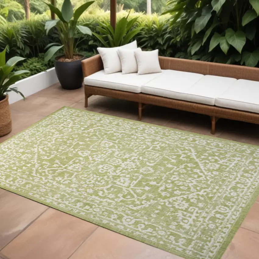 Green And Cream Medallion Indoor Outdoor Area Rug Photo 1