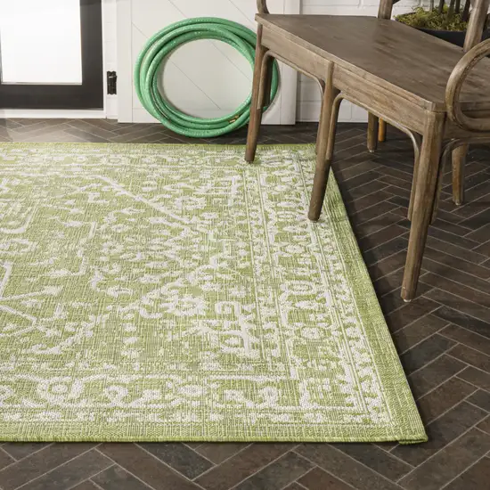 Green And Cream Medallion Indoor Outdoor Area Rug Photo 9