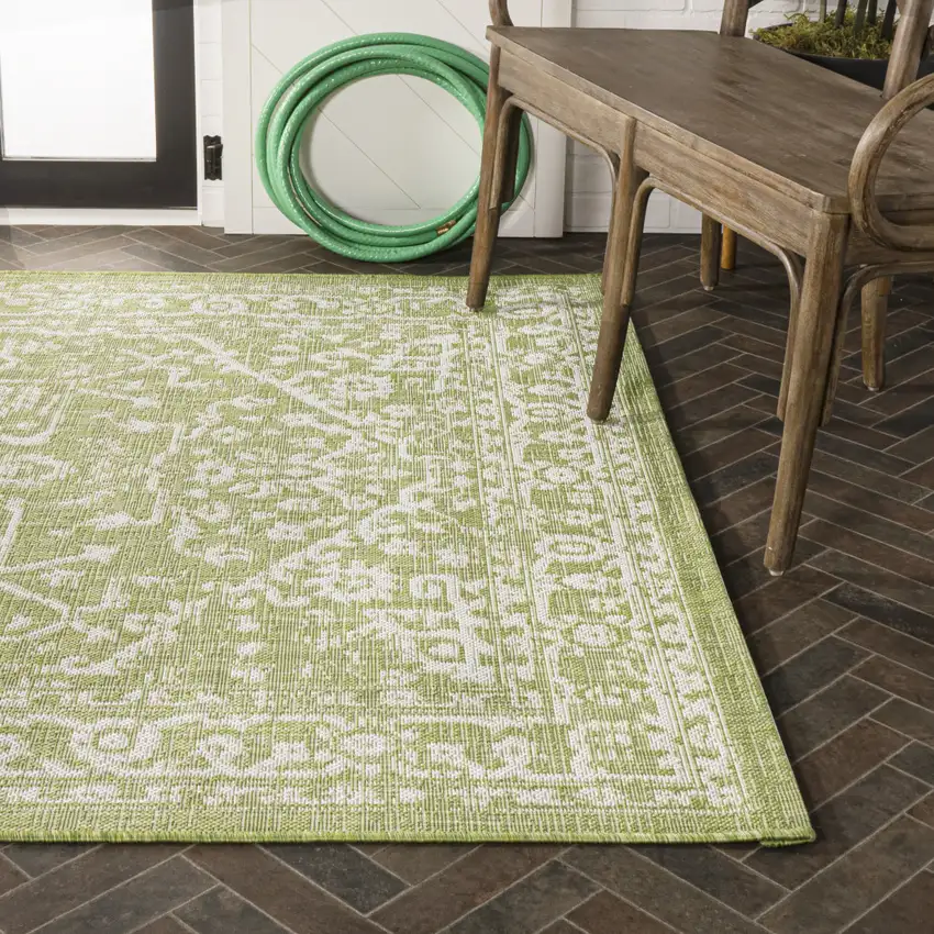 Green And Cream Medallion Indoor Outdoor Area Rug Photo 9