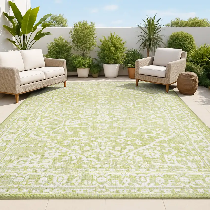 Green And Cream Medallion Indoor Outdoor Area Rug Photo 4